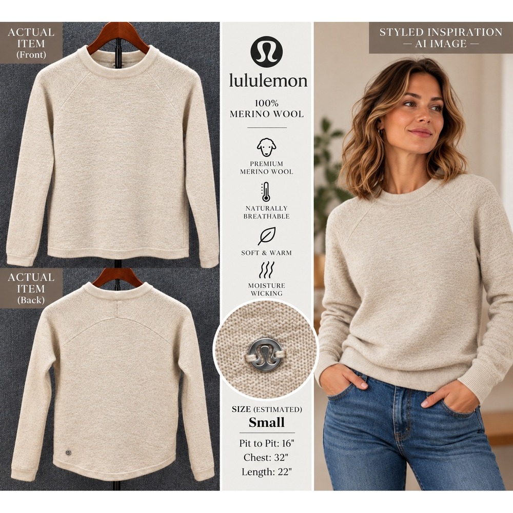 Lululemon Sweater Womens 100% Merino Wool Beige Small Excellent Athleisure